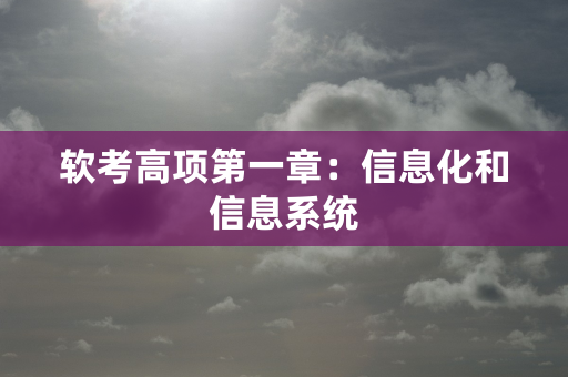 软考高项第一章：信息化和信息系统